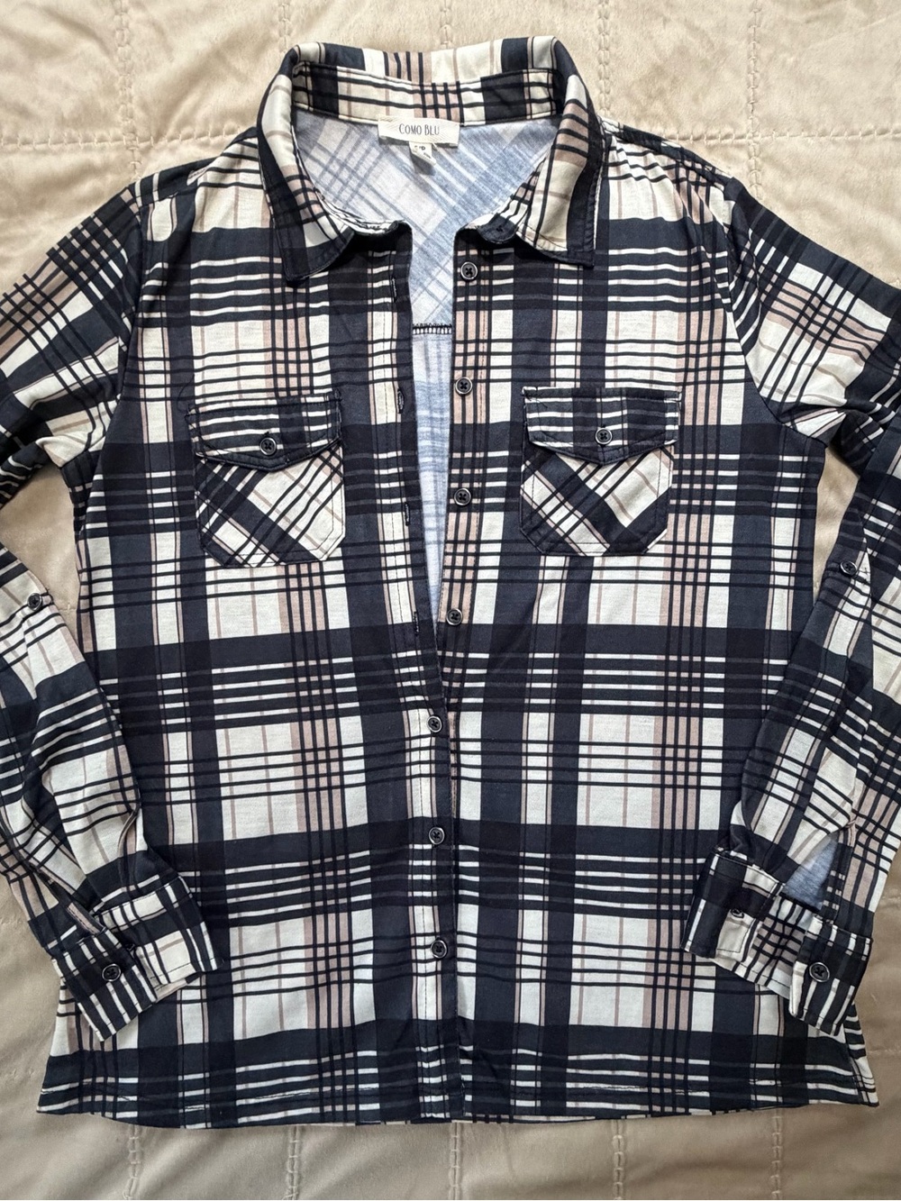 Como Blu Plaid Button-Front Shirt Size Small Petite